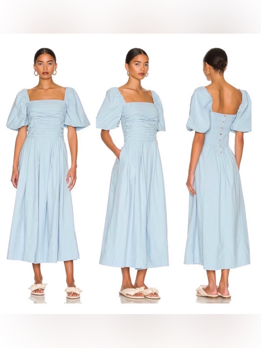 FREE PEOPLE TO Aint She A Beaut Puff-Sleeve Cotton Midi Dress | Size S